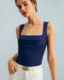 Sueña™ Lacivert Kare Yaka Dantelli Kolsuz Bluz