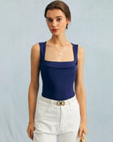 Sueña™ Lacivert Kare Yaka Dantelli Kolsuz Bluz