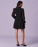Siyah Dik Yaka Şeffaf Yırtmaçlı Mini Elbise
