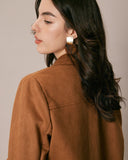 Sueña™ Kahverengi Yaka Cepli Düğmeli Süet Ceket