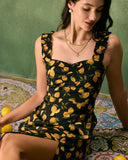 Sueña™ Siyah Kalp Yaka Limon Midi Elbise