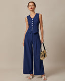 Sueña™ Lacivert V Yaka Düğmeli Kolsuz Yelek