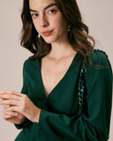 Sueña™ Yeşil V Yaka Düğmeli Gömlek Mini Elbise