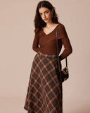 Kahve V Yaka Çapraz Sarma Örgü Üst