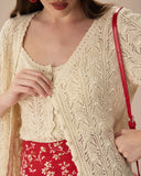 Sueña™ Bej V Yaka Pointelle Düğmeli Örgü Hırka