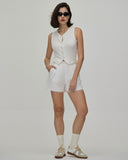 Sueña™ Beyaz V Yaka Düğmeli Örgü Atlet