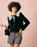 Sueña™ Siyah Bisiklet Yaka Kadife Ceket