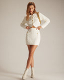 Sueña™ Beyaz Beli Lastikli Düğmeli Kablo Mini Etek