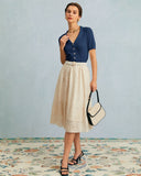 Sueña™ Lacivert Yakalı Pointelle Örgü Üst