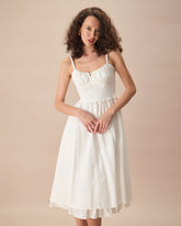 Sueña™ Beyaz Dantelli Slip Pamuk Midi Elbise