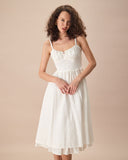 Sueña™ Beyaz Dantelli Slip Pamuk Midi Elbise