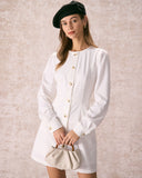 Sueña™ Beyaz Yuvarlak Yaka Düğmeli Mini Elbise