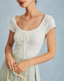 Sueña™ Beyaz Yuvarlak Yaka Kısa Kollu Örgü Tişört