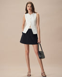 Sueña™ Beyaz Tek Sıra Düğmeli Pamuklu Yelek