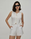 Sueña Beyaz Dantelli Yüksek Belli Şort