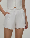 Sueña Beyaz Dantelli Yüksek Belli Şort
