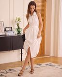 Sueña™ Beyaz Yakalı Büküm Sırtı Açık Midi Elbise
