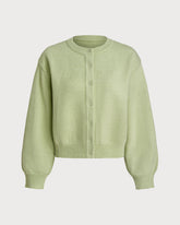 Yeşil Yuvarlak Yaka Tek Sıra Düğmeli Hırka