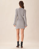 Sueña™ Gri Bisiklet Yaka Zil Kol Kazak Elbise