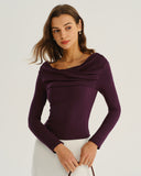 Mor Asimetrik Büzgülü Tişört