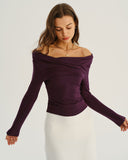 Mor Asimetrik Büzgülü Tişört