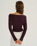 Mor Asimetrik Büzgülü Tişört