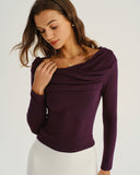 Mor Asimetrik Büzgülü Tişört