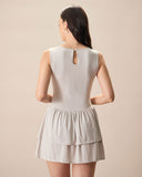 Sueña™ Kadın Gri Bisiklet Yaka Fırfırlı Katlı Pamuklu Mini Elbise