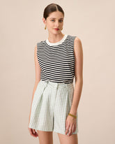 Sueña Kadın Siyah Bisiklet Yaka Pamuklu Çizgili Atlet