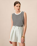 Sueña Kadın Siyah Bisiklet Yaka Pamuklu Çizgili Atlet