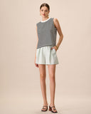 Sueña Kadın Siyah Bisiklet Yaka Pamuklu Çizgili Atlet