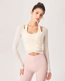 Sueña™ Bej Surplice Uzun Kollu Örtü - Hafif Destek