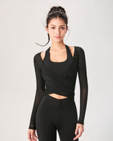 Sueña™ Siyah Surplice Uzun Kollu Örtü - Hafif Destek