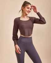 Sueña™ Kahve Yuvarlak Yaka Uzun Kollu Üst