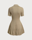 Sueña™ Haki A Kesim Pileli Triko Mini Elbise
