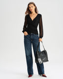 Siyah Büzgülü Fener Kollu Bluz