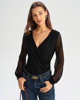 Siyah Büzgülü Fener Kollu Bluz