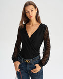 Siyah Büzgülü Fener Kollu Bluz