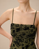 Sueña Yeşil Jakarlı Dantelli Yırtmaçlı Midi Elbise