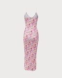 Sueña™ Pembe Çiçekli Bodycon Slip Maxi Elbise