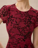 Sueña Kırmızı Çiçekli Kayık Yaka Mini Elbise