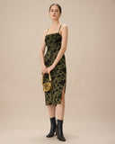 Sueña Yeşil Jakarlı Dantelli Yırtmaçlı Midi Elbise