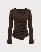 Kahve Asimetrik Örgü Tişört