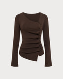 Kahve Asimetrik Örgü Tişört