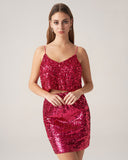 Sueña™ Bettydress-Kırmızı Payet Düz Mini Etek