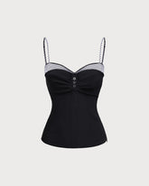 Sueña™ Siyah Kalp Yaka Ekoseli Bluz