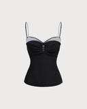 Sueña™ Siyah Kalp Yaka Ekoseli Bluz