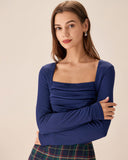 Sueña Lacivert Kare Yaka Slim Tişört