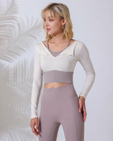 Sueña™ Bej Yuvarlak Yaka Uzun Kollu Üst - Hafif Destek