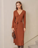 Karamel Örgü Sarma Midi Elbise